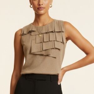 BANANA REPUBLIC Shingle Front Wool Blend Sleeveless Tan Taupe Gold Top Small NTW